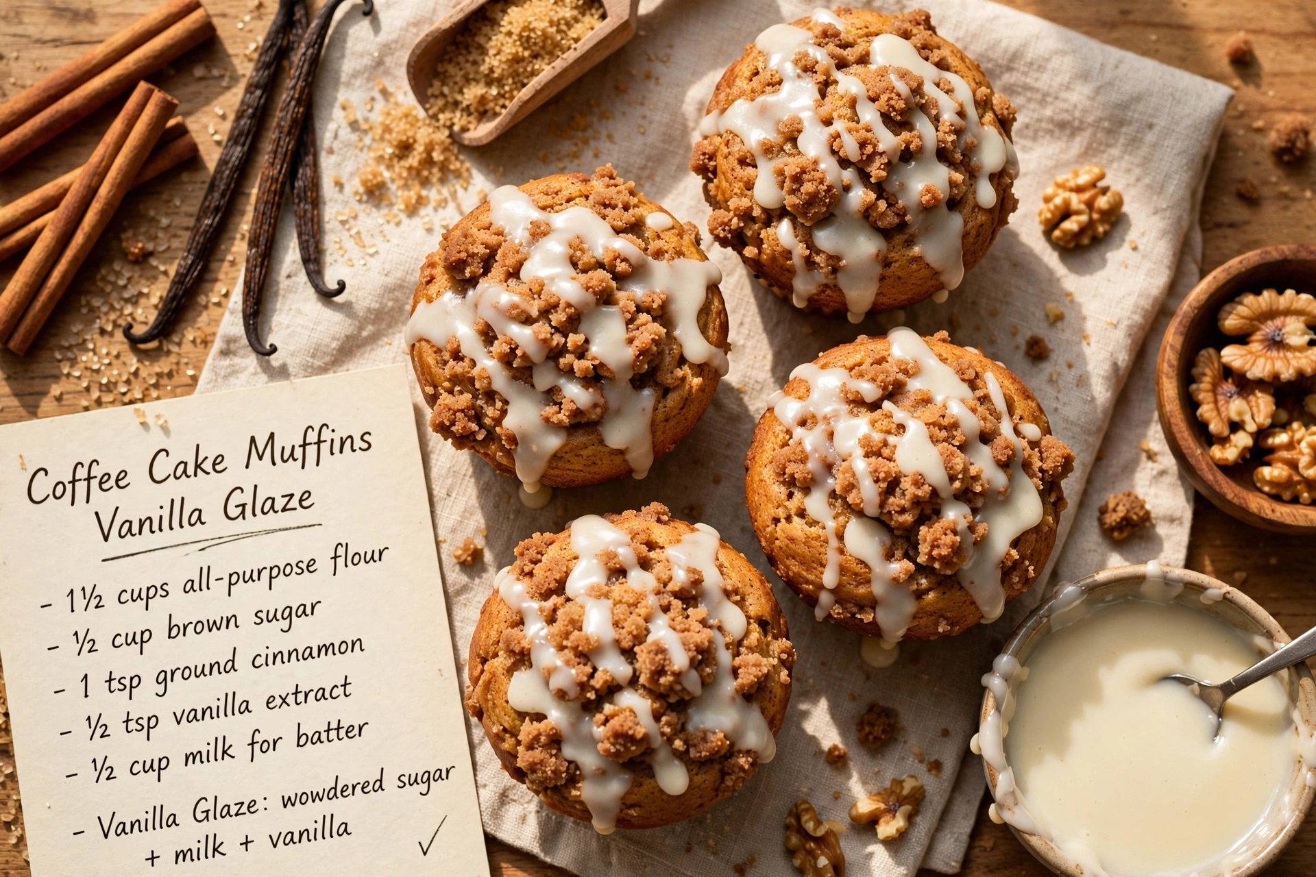 Coffee Cake Muffins with Vanilla Glaze