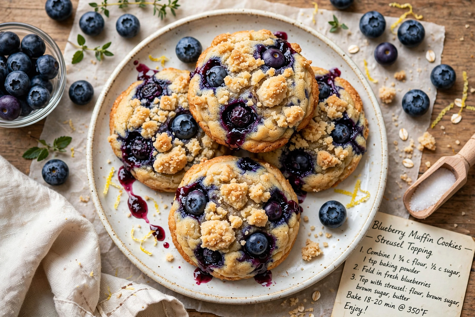 Crumbl Blueberry Muffin Cookies with Streusel