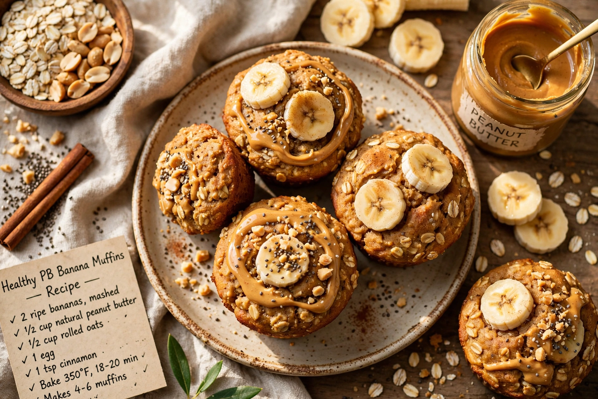 Healthy Peanut Butter Banana Muffins