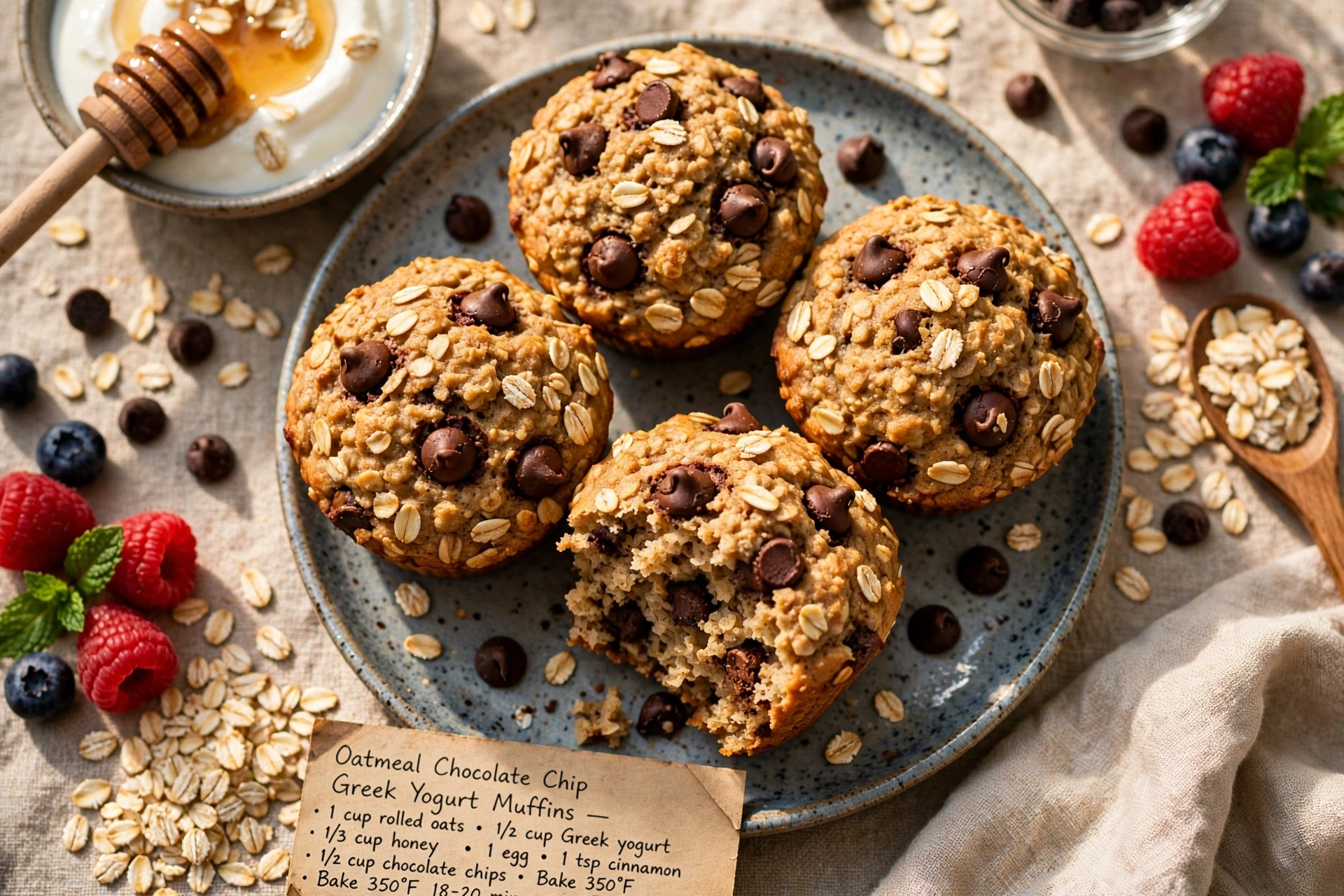 Oatmeal Chocolate Chip Greek Yogurt Muffins